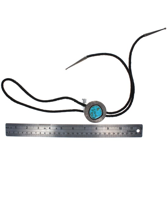Navajo Signed Sterling Silver & Turquoise Bolo Tie
